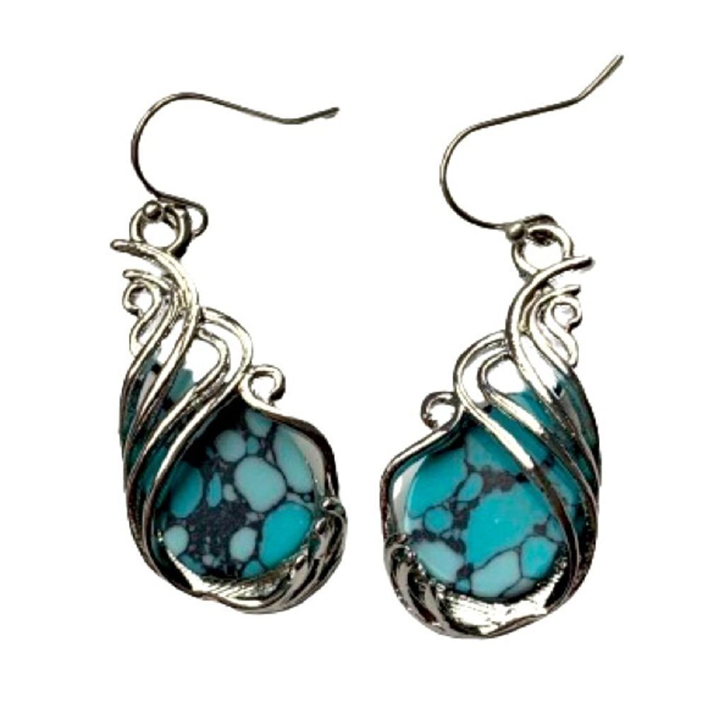Tibetan Style Turquoise Color Teardrop Drop Earrings